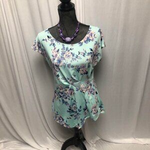 Relativity Mint Green Floral Blouse Womens Sz Medium Twist Front Cottagecore Top